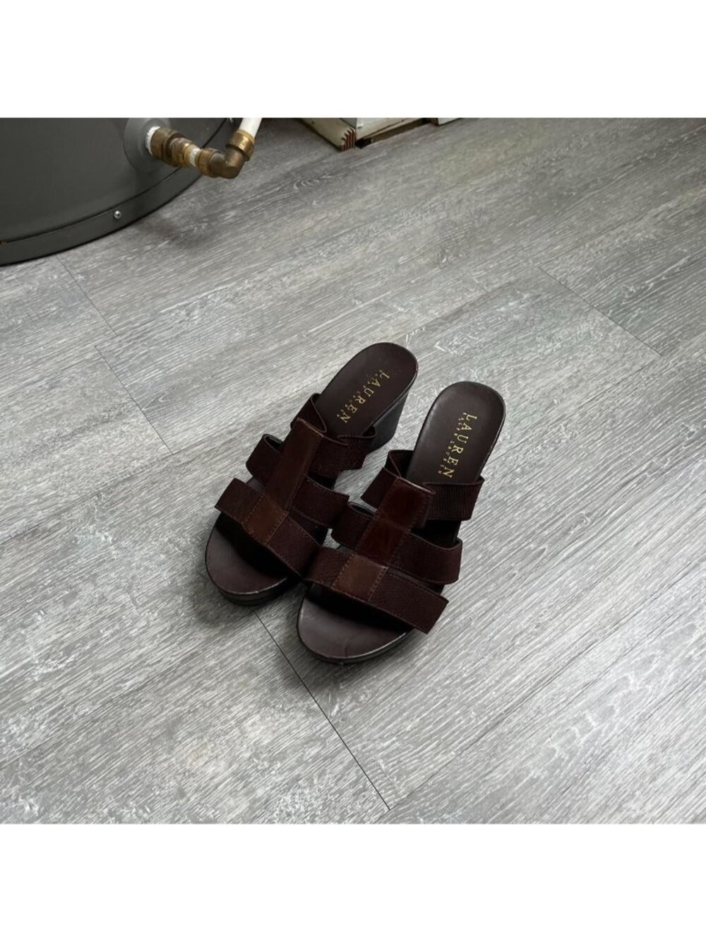 Brown / Black Vintage Ralph Lauren Open Toe Wedge Sandals / Shoes / Heels